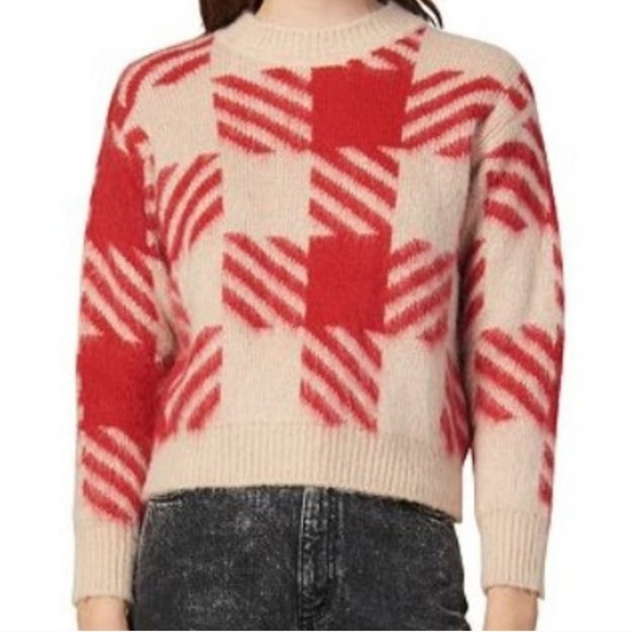 Sandro Ginn Checked Jacquard Crew Sweater size S in VGUC - Picture 1 of 10